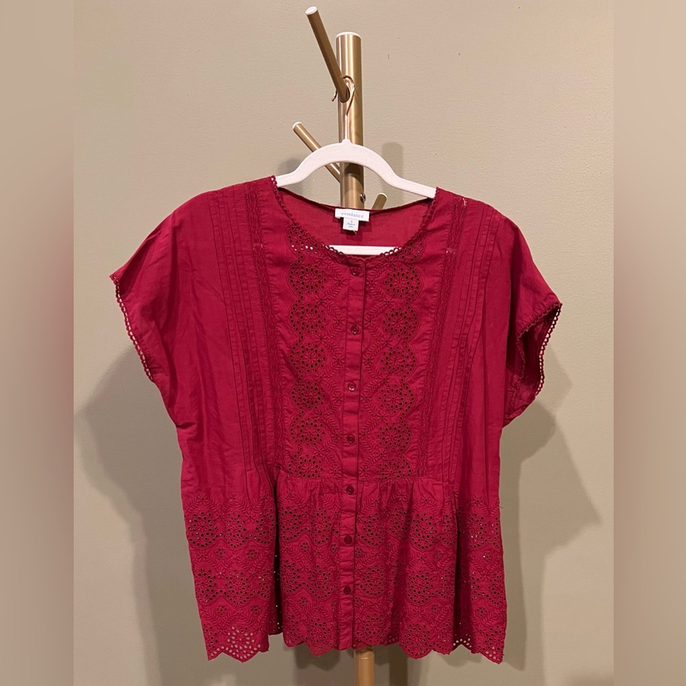 Sundance Women's Red Eyelet Button-Down Top
